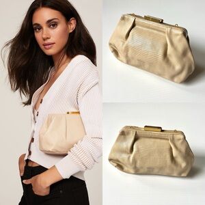 Demellier $450 Florence ivory beige lizard leather gold hardware clutch NO CHAIN